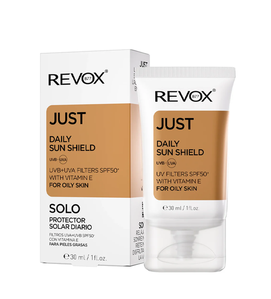 REVOX B77 JUST DAILY SUN SHIELD ROR OILY SKIN ECRAN SOLAIRE QUOTIDIEN SPF 50+ POUR PEAUX GRASSE 30ML