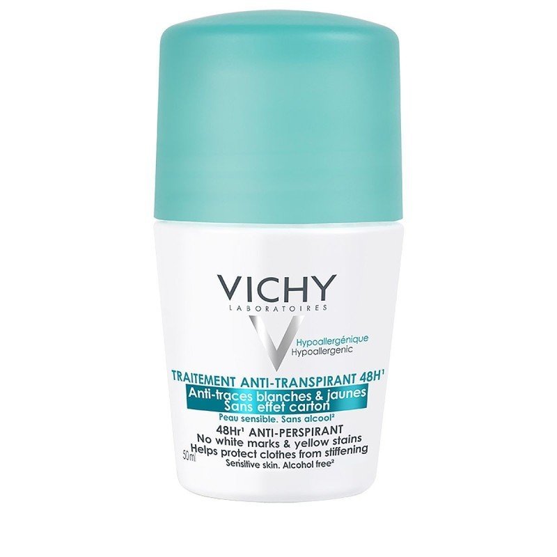 VICHY DEODORANT ANTI-TRANSPIRANT 48H ANTI TRACES BLANCHES ET JAUNES ROLL-ON 50ML
